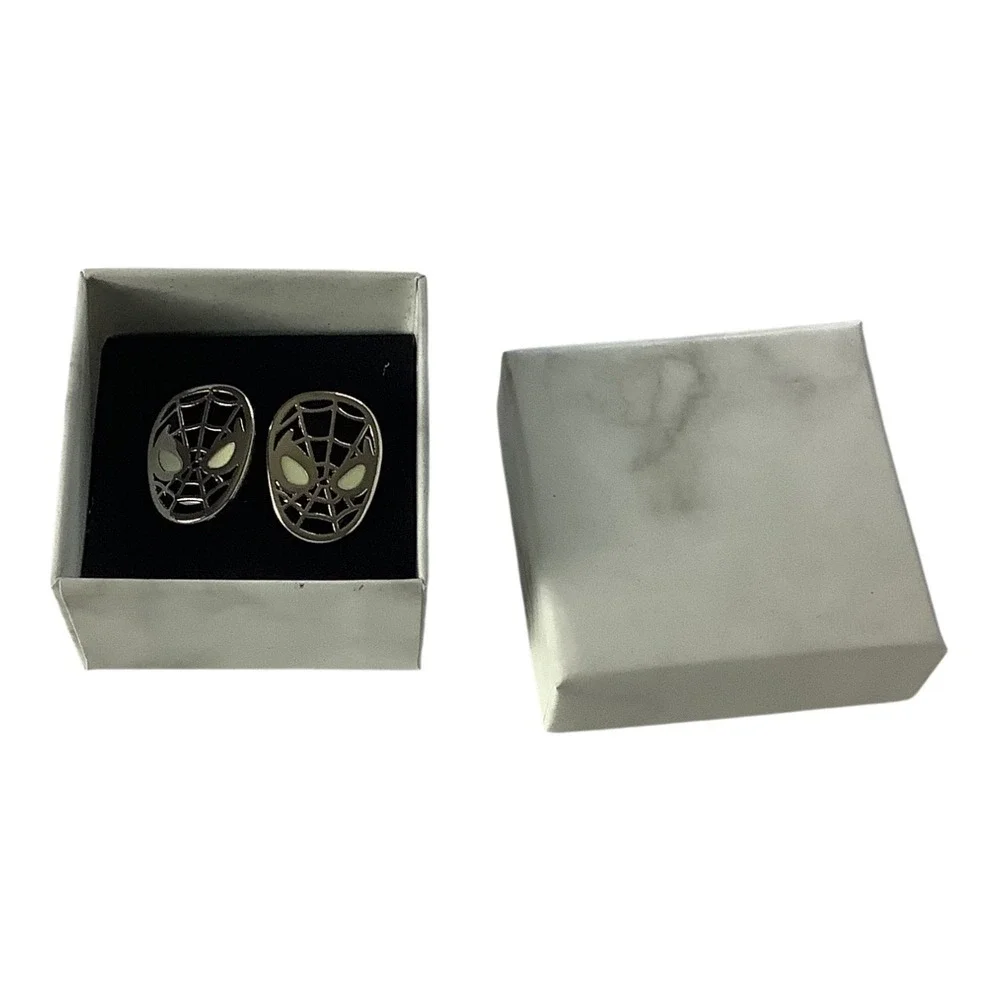 Spiderman Cufflinks Mens Silver Black Comic Book‎ Superhero Accessory